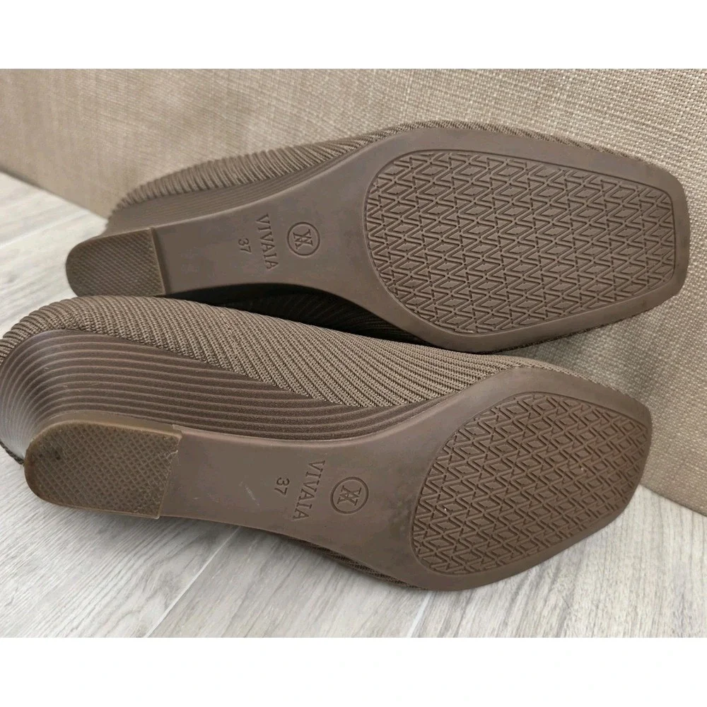 Vivaia Margot Brown Square Toe Knit Wedge Heels Pumps Women's Size EU 37 US 6.5